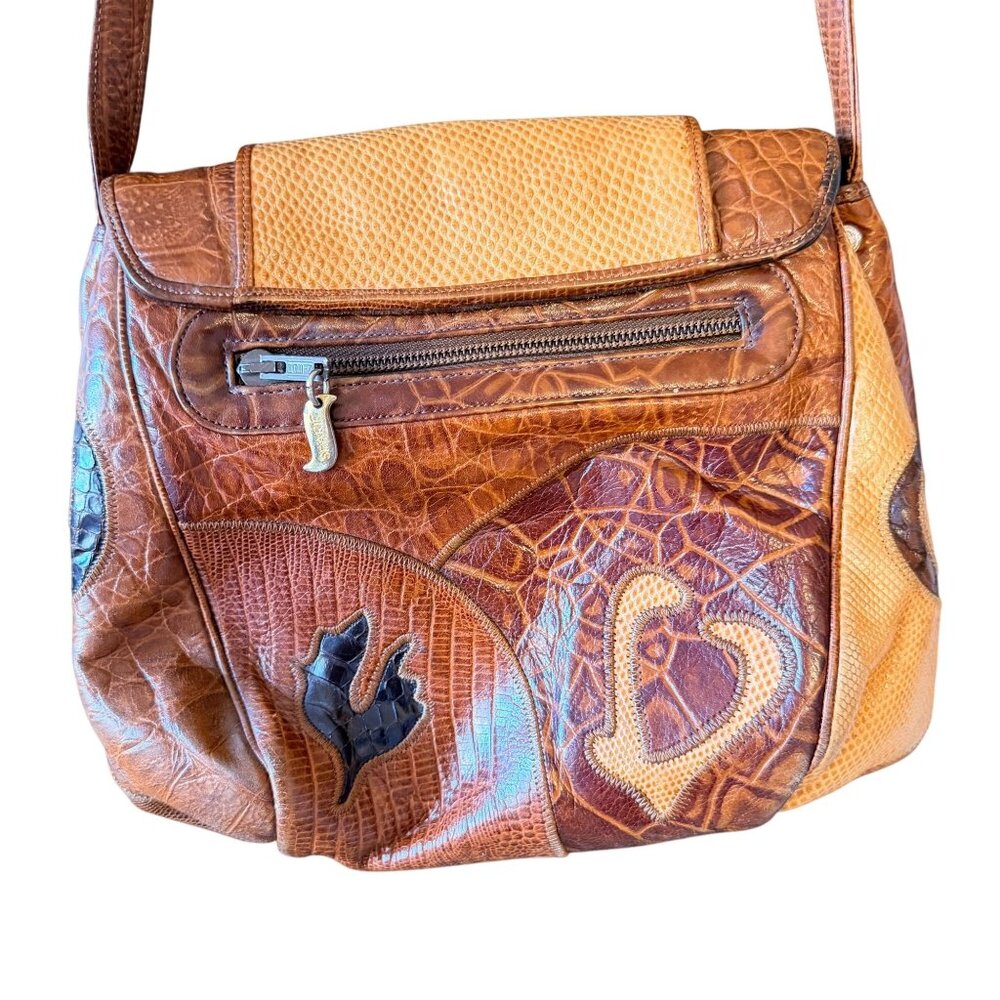 Sharif Vintage Leather Crossbody Bag Snakeskin Croc Embossed Brown USA Retro - Picture 7 of 16